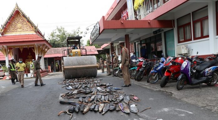 End of the road for noisy exhausts of street racers – steamroller does the trick