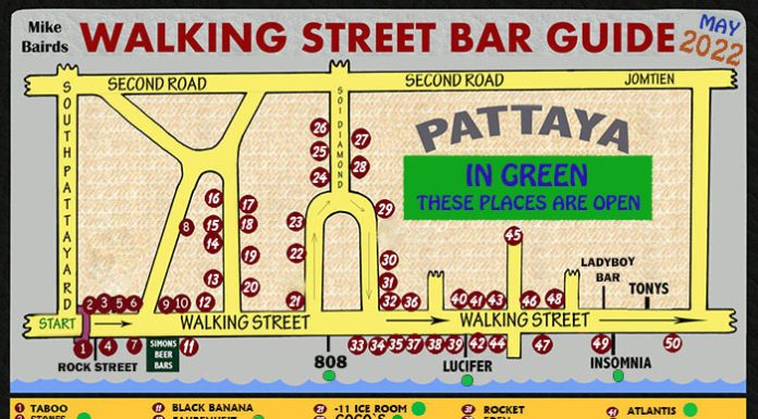Updated WALKING STREET & SOI LK METRO maps showing which establishments are open in both locations.