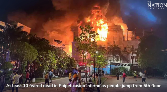 At least 10 feared dead in Poipet casino inferno as people jump from 5th floor