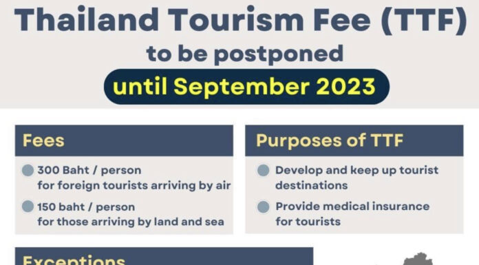 Thailand Tourism Fee (TTF) has been postponed from June to 1 September 2023