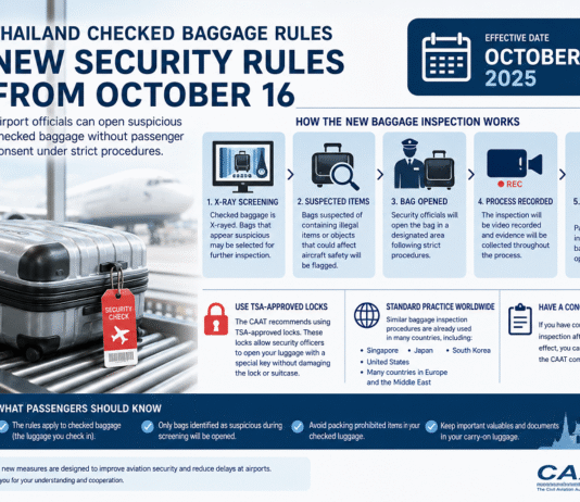Thailand to Allow Checked Baggage to Be Opened Without Passenger Consent From October 16