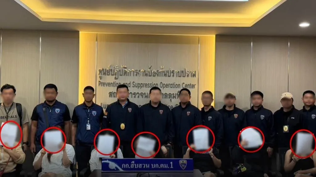 Seven Vietnamese women arrested by police during a prostitution crackdown in Bangkok.